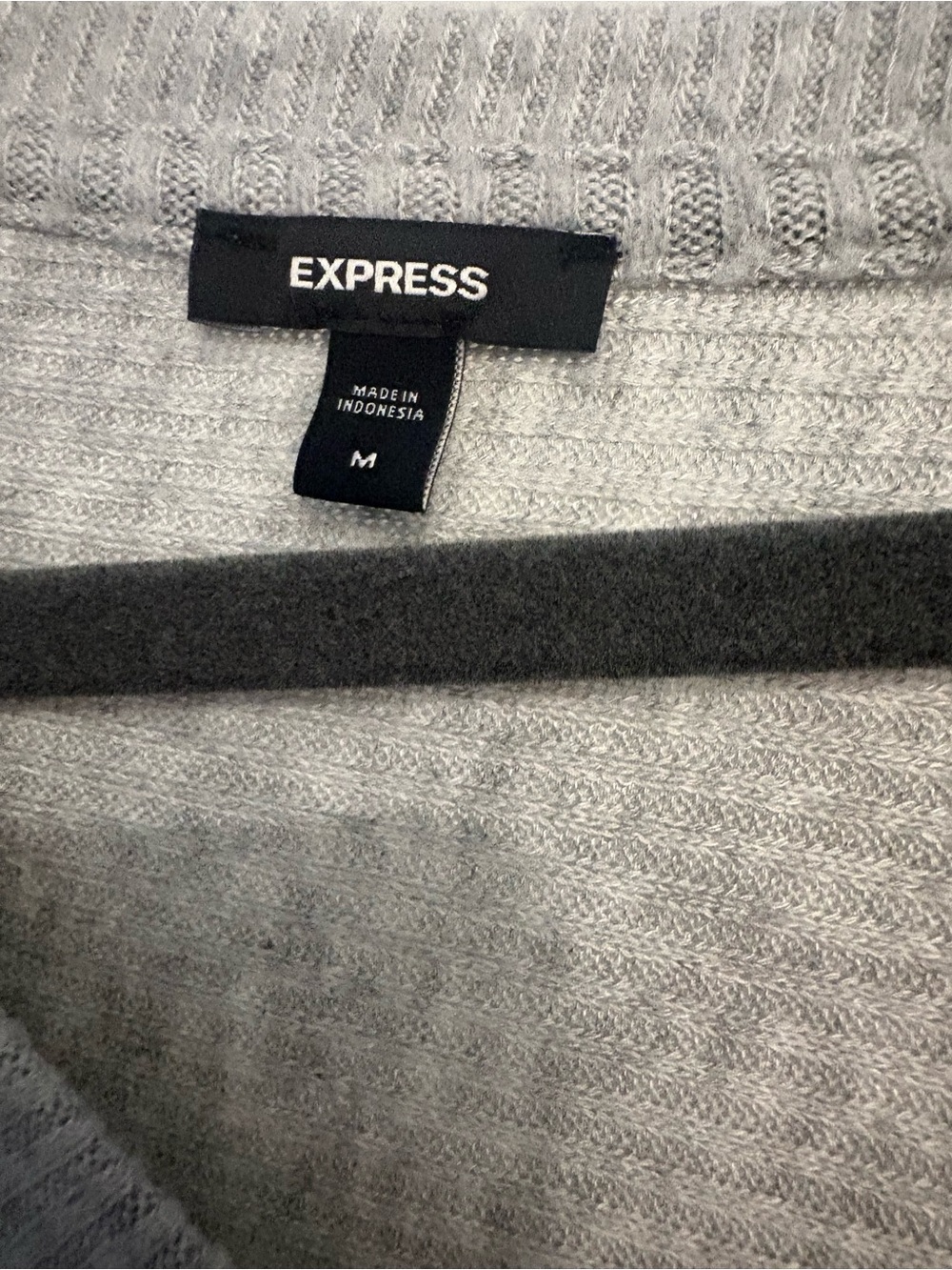 Express Light Gray Ribbed Scoop-Neck Drawstring Sweatshirt - Picture 3 of 3